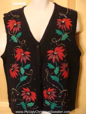 Plaid Poinsettias Funny Ugly Sweater Vest 2sided