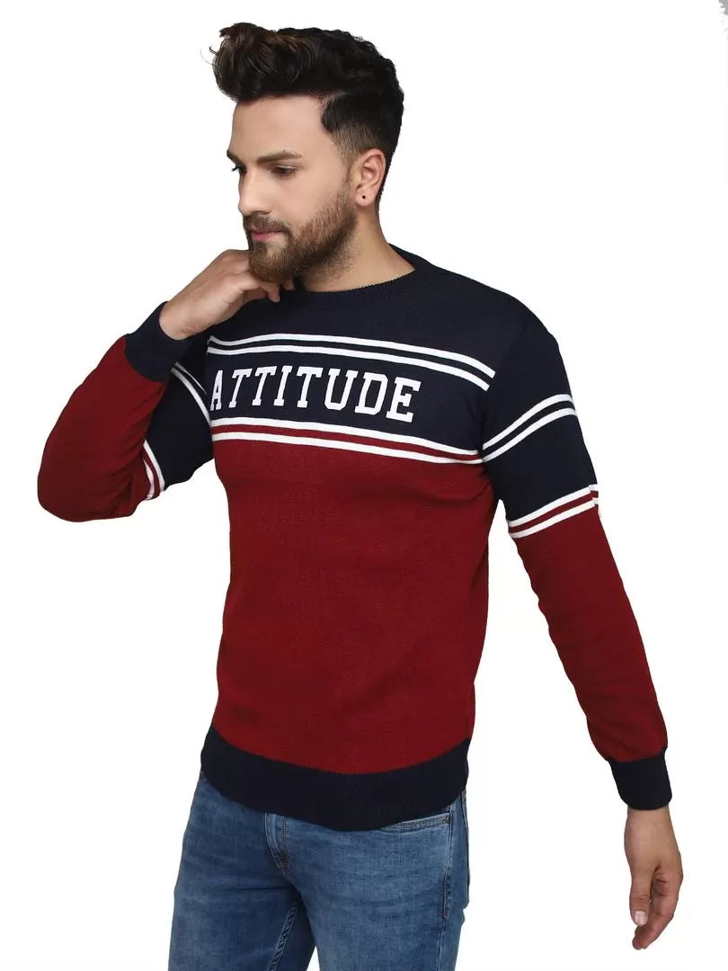 Printed Maroon Synthetic Long Sleeves Turtle Neck  Sweaters