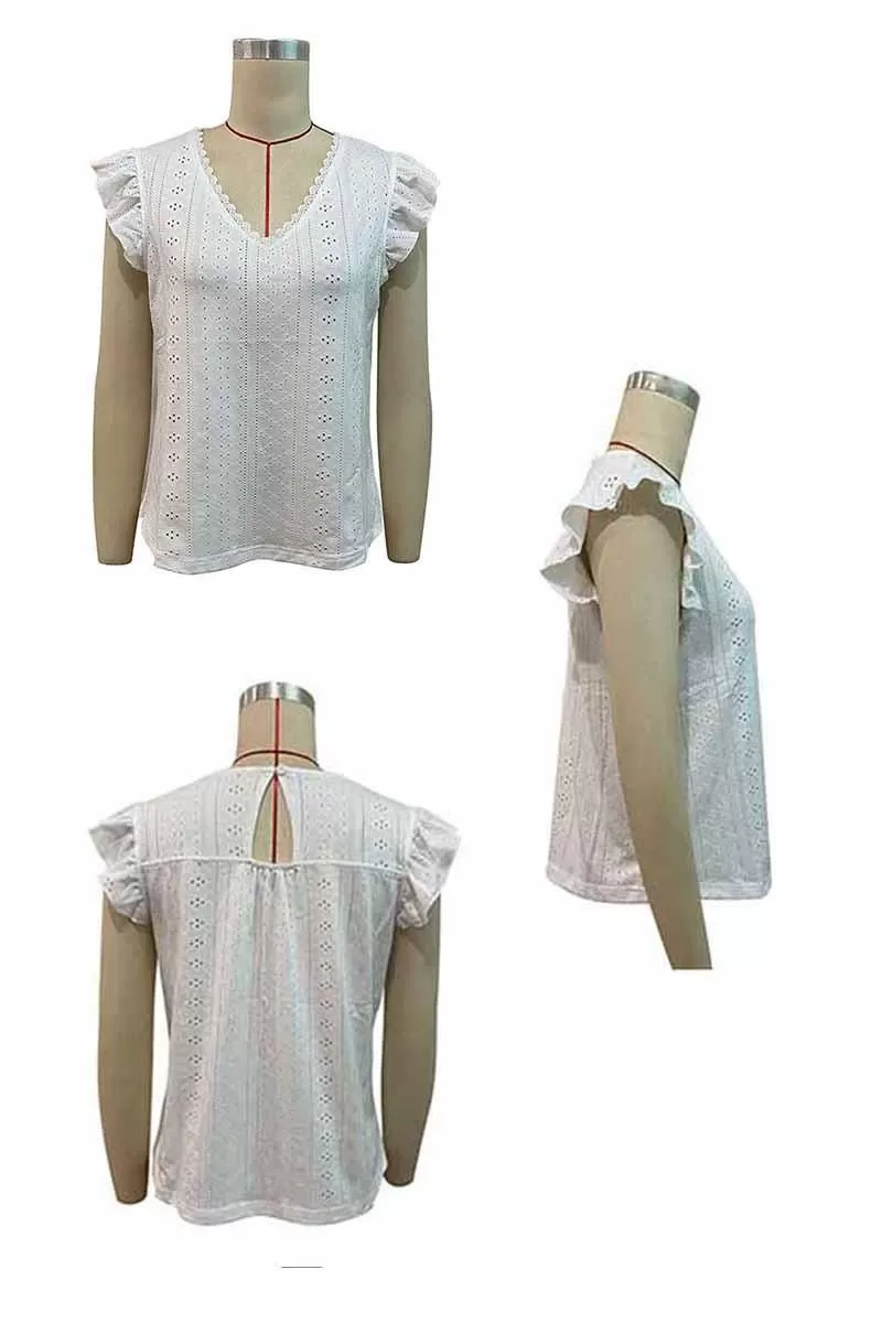 PUNCHING LACE ANGEL WINGS SLEEVE TUNIC TOP