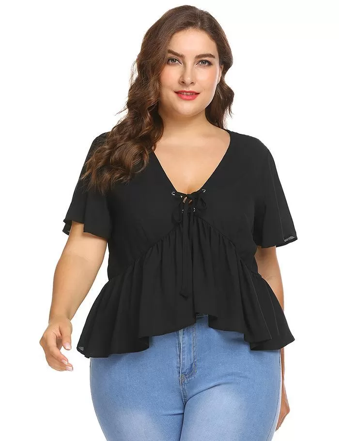 ROXANNE'S RUFFLE LACE-UP TOP