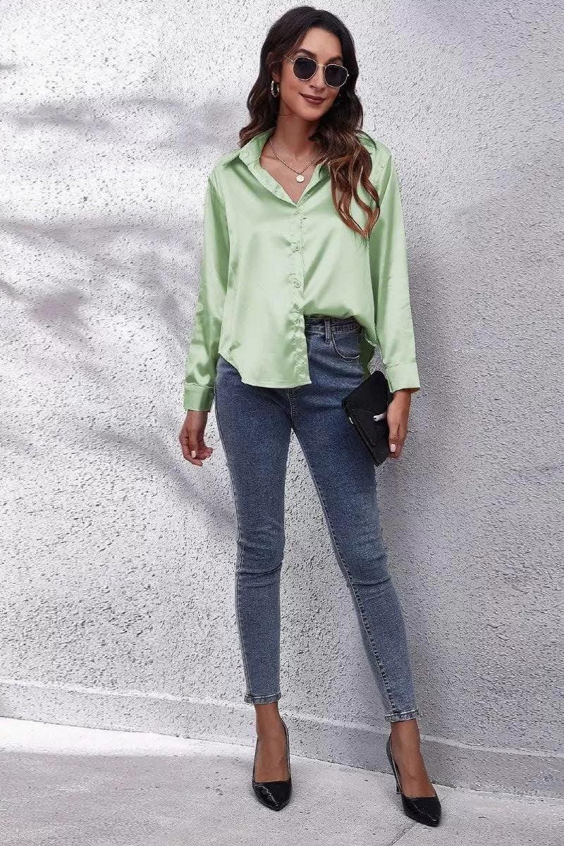 Solid Color Silk Long Sleeved Shirt