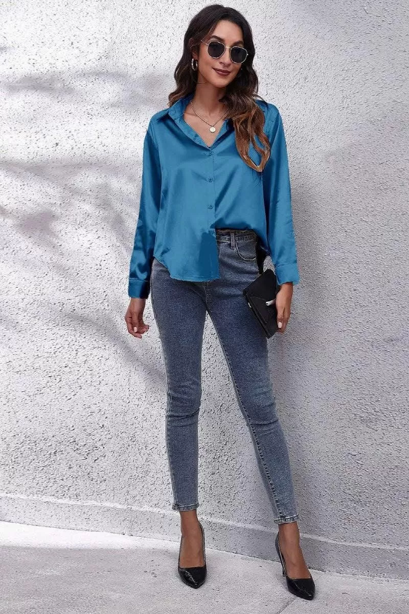 Solid Color Silk Long Sleeved Shirt