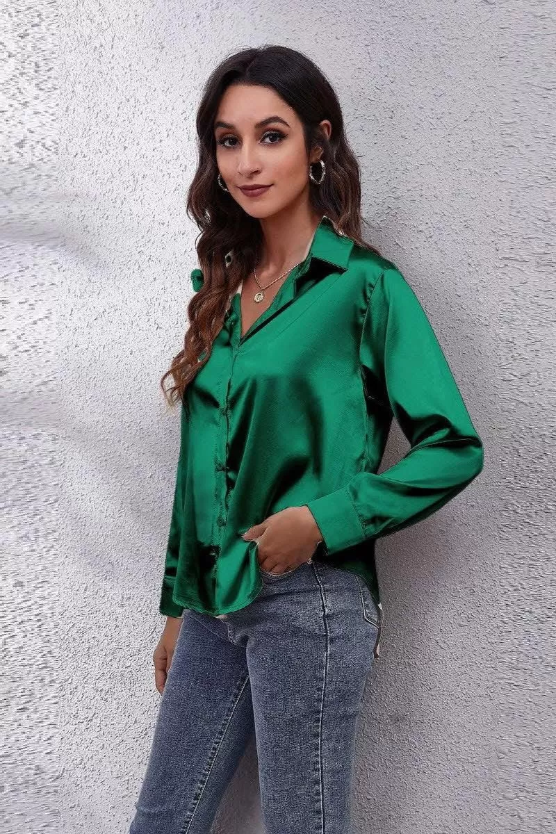 Solid Color Silk Long Sleeved Shirt