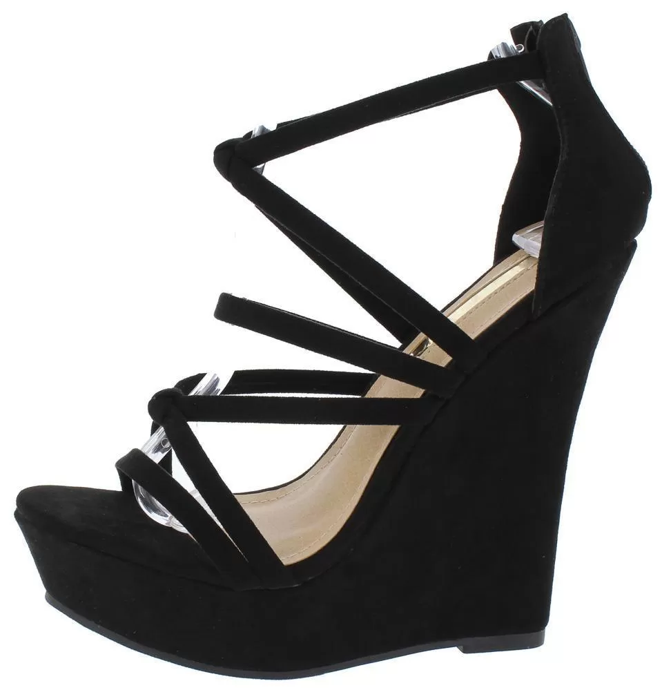 STELLA CROSS-STRAP WEDGE (BLACK)