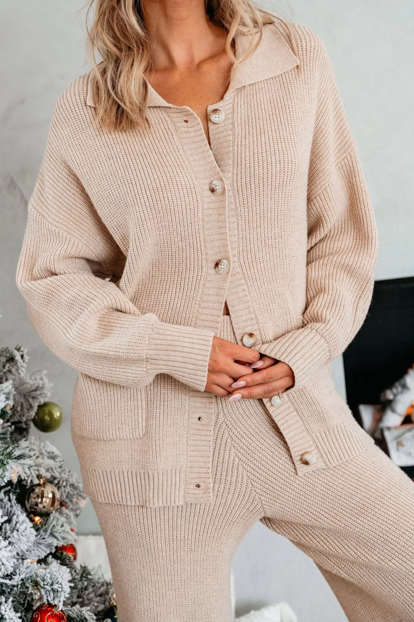 Tan Ribbed Button Down Cardigan