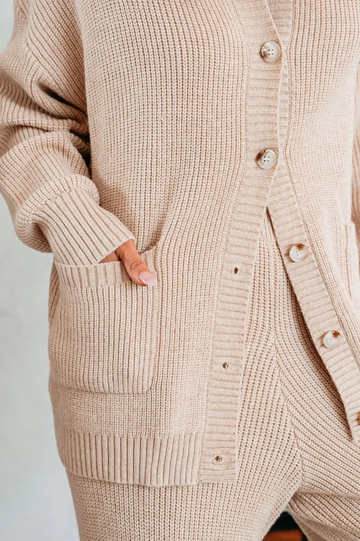 Tan Ribbed Button Down Cardigan