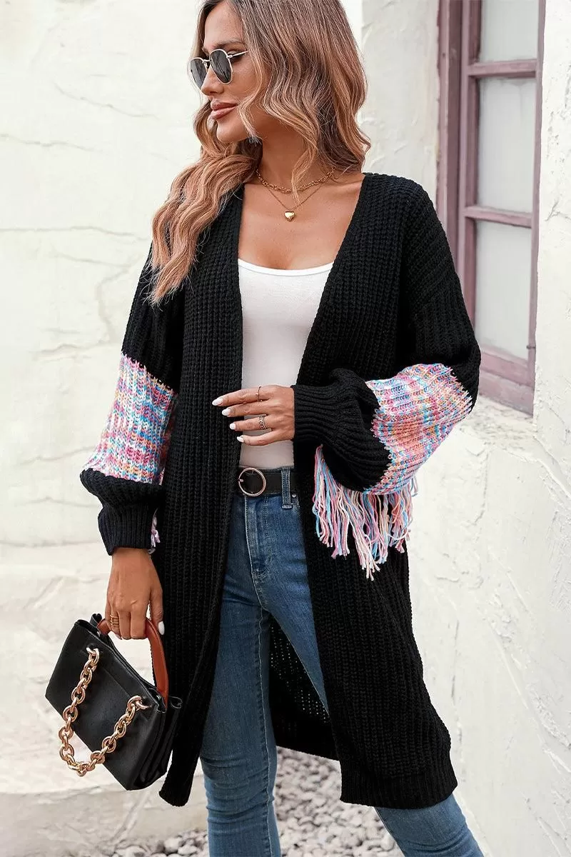 TASSEL DETAILED SLEEVE OVERSIZED LONG CARDIGAN