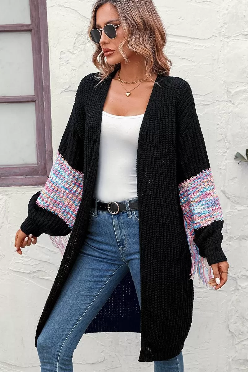 TASSEL DETAILED SLEEVE OVERSIZED LONG CARDIGAN