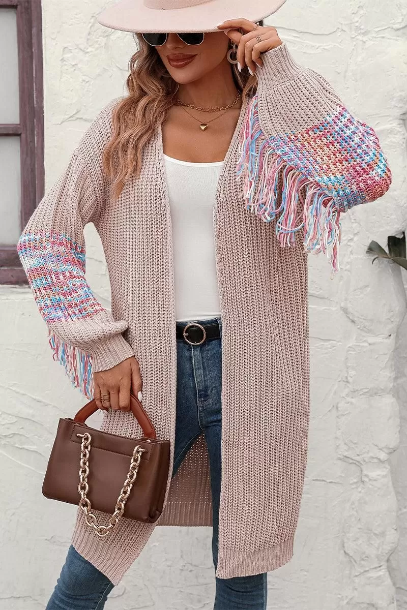 TASSEL DETAILED SLEEVE OVERSIZED LONG CARDIGAN