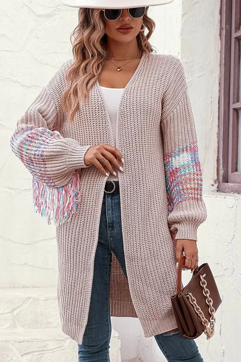 TASSEL DETAILED SLEEVE OVERSIZED LONG CARDIGAN