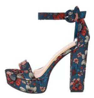 TEAL FLORAL OPEN TOE ANKLE STRAP PLATFORM HEEL