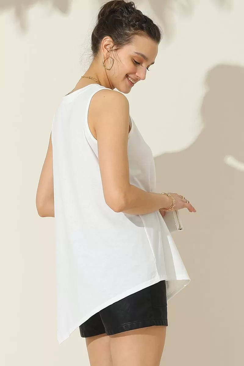 U NECK BOTTON SIDE BUTTON UP SLEEVELESS TOP