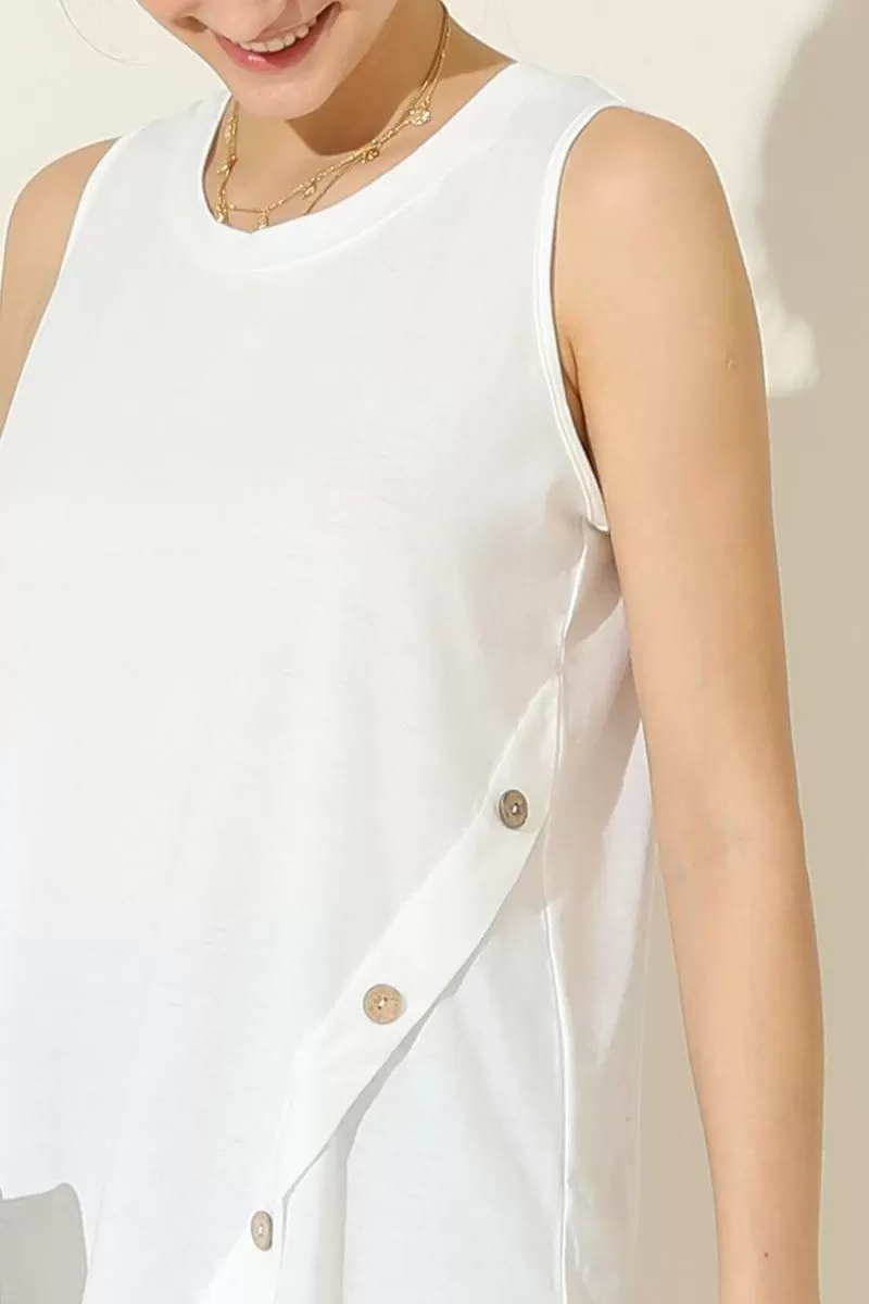 U NECK BOTTON SIDE BUTTON UP SLEEVELESS TOP