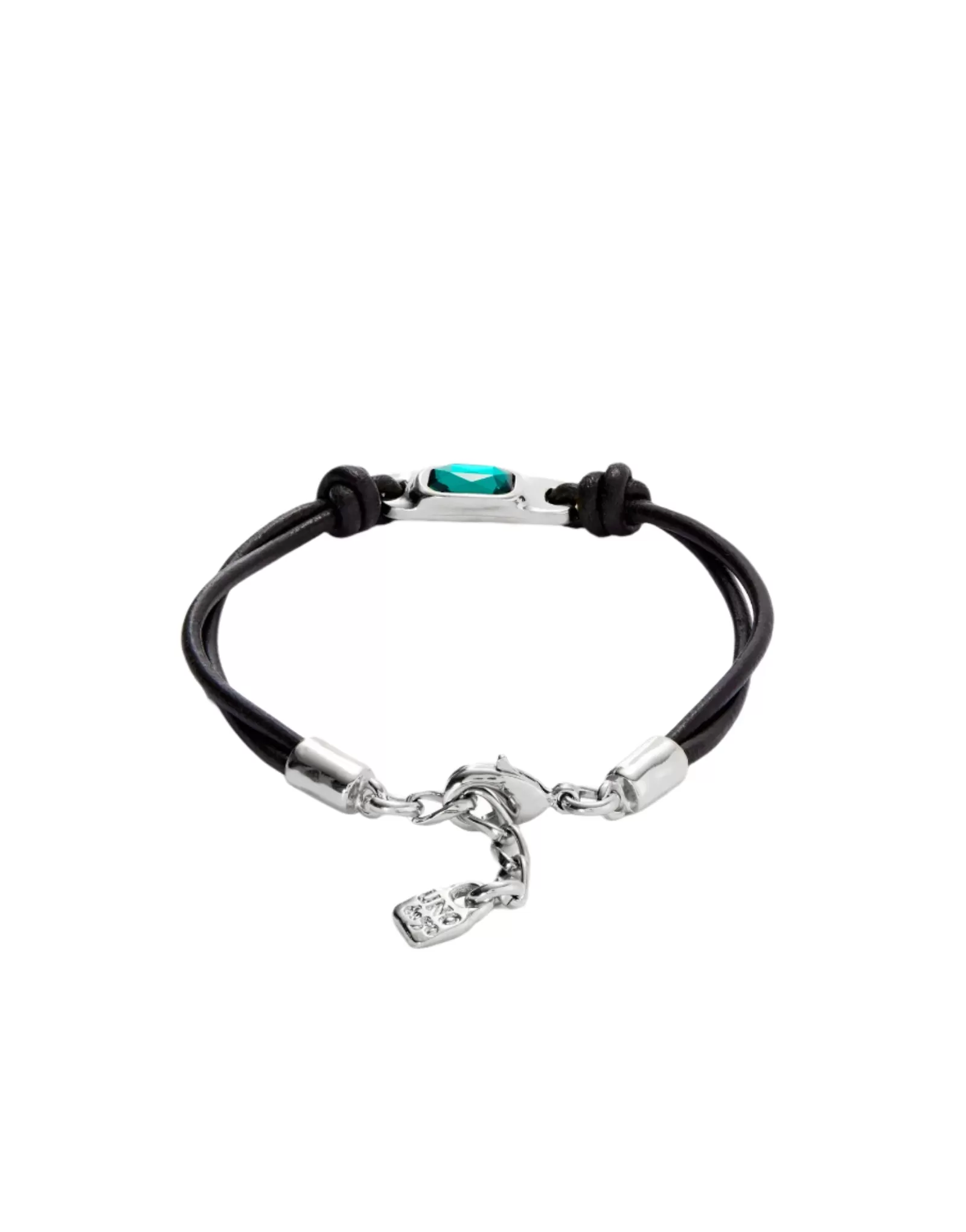 UNOde50 Ser Magnetica Silver-Plated Green Crystal Leather Bracelet - Medium