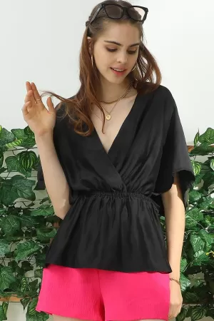 V NECK BATWING SLEEVE SLIK BLOUSE TOP