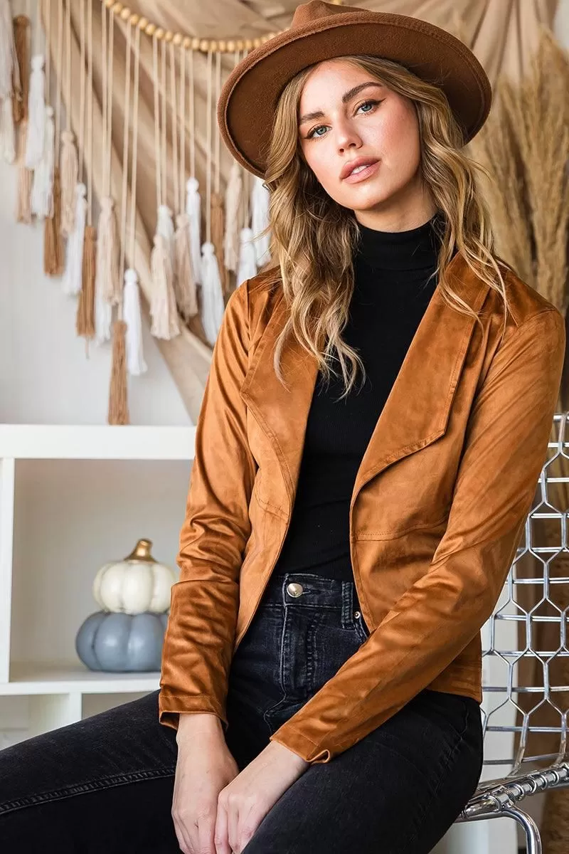 WATERFALL FAUX SUEDE OVER HIP LENGTH JACKET