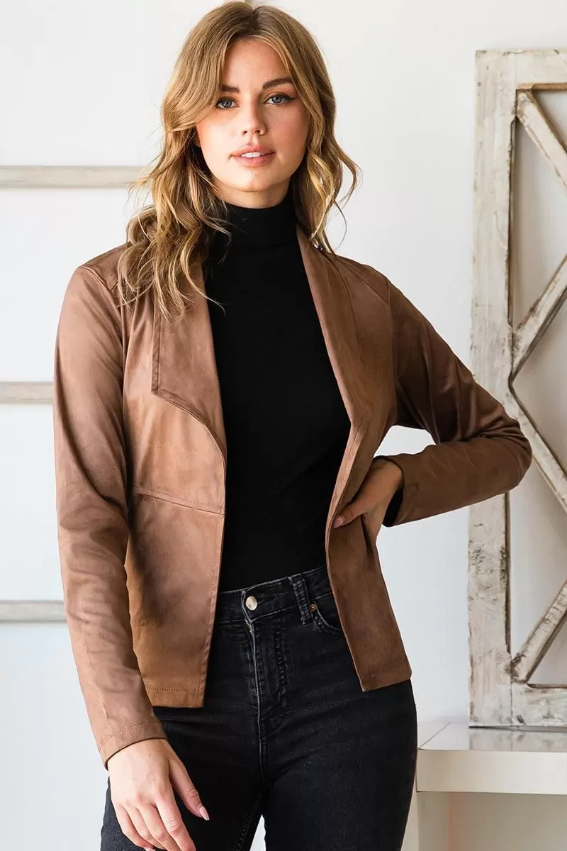 WATERFALL FAUX SUEDE OVER HIP LENGTH JACKET