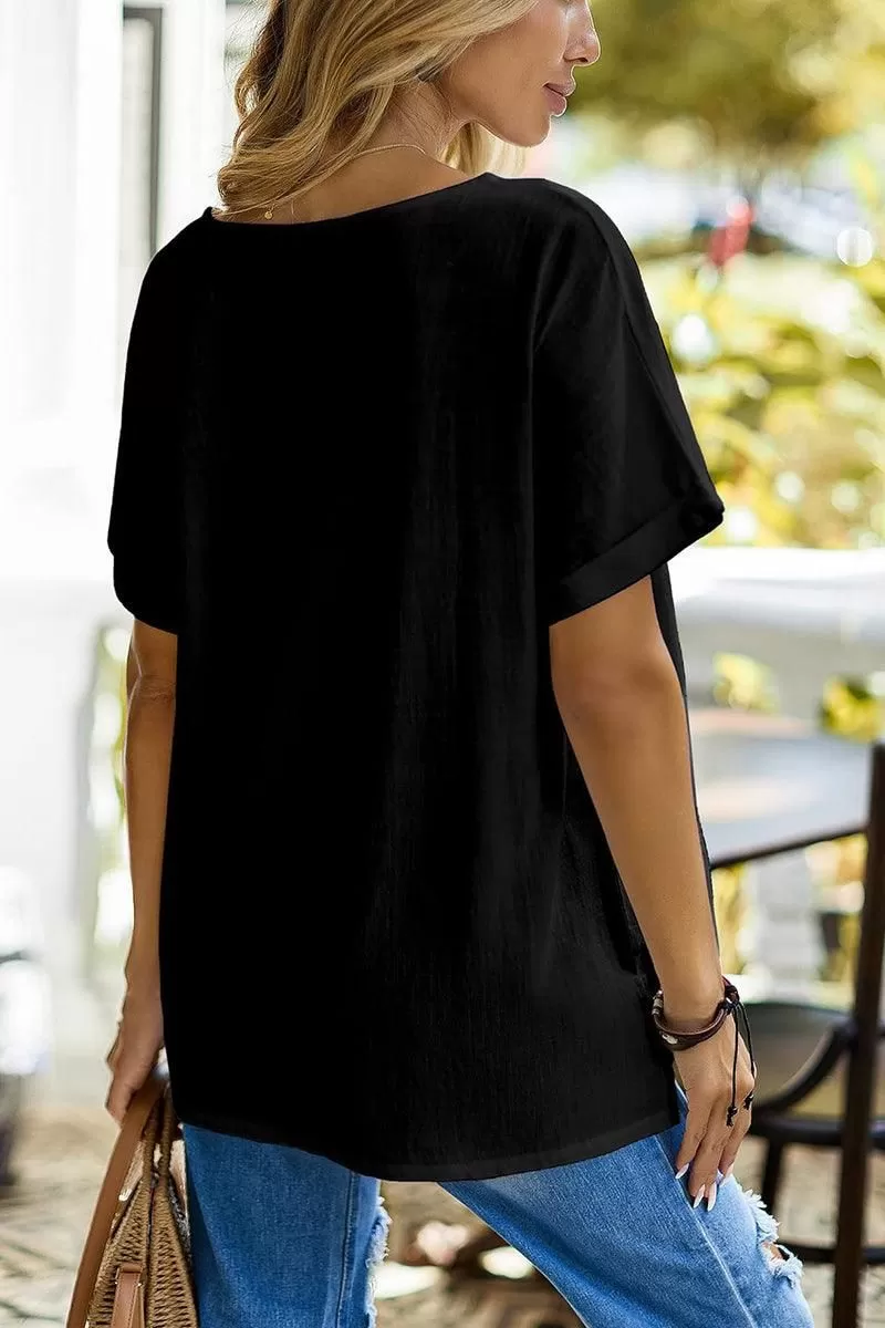 WOMEN BASIC ROLLED SLEEVE T SHIRT