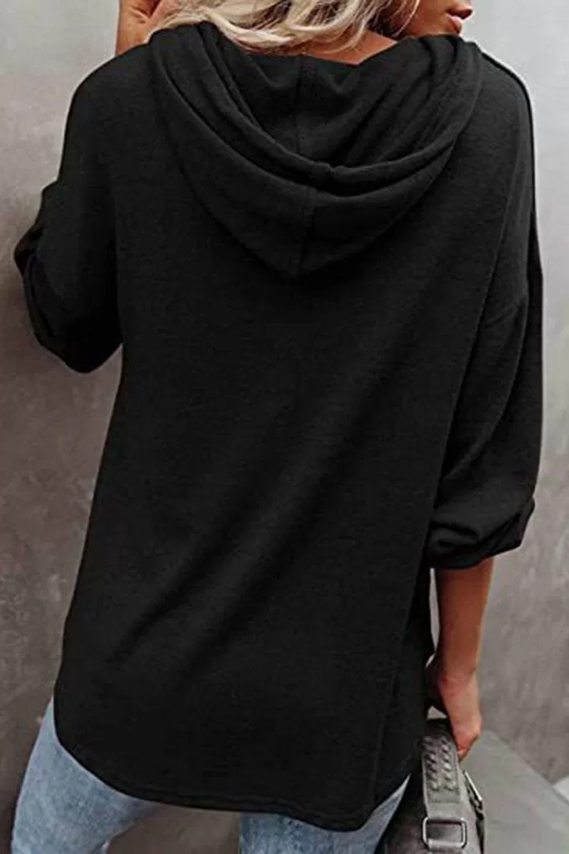 WOMEN BUTTON NECK OVERSIZED HOODIE PULLOVER