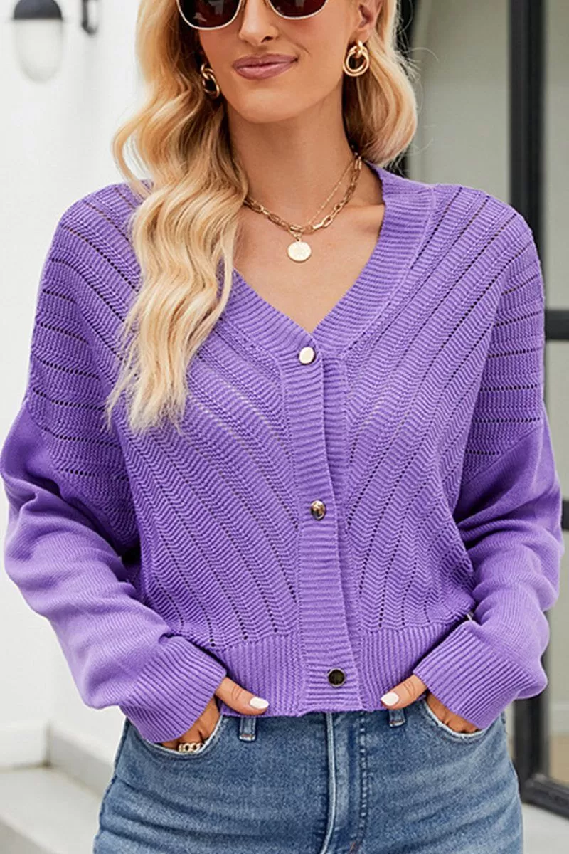 WOMEN CABLE KNITTED BUTTON CLOSURE CARDIGAN