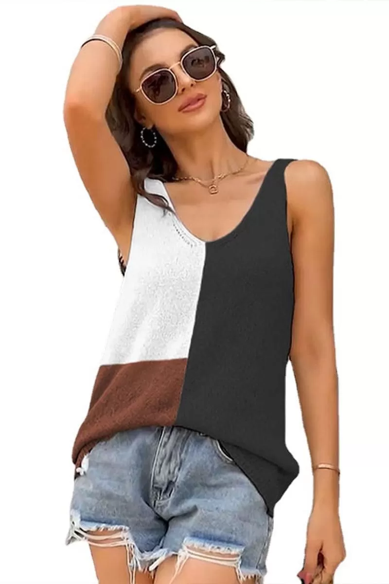 WOMEN COLOR BLOCK SLEEVELESS TANK T SHIRT