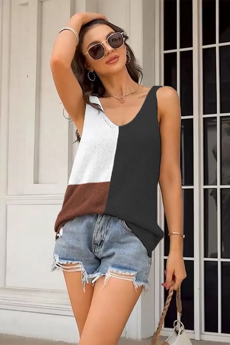 WOMEN COLOR BLOCK SLEEVELESS TANK T SHIRT