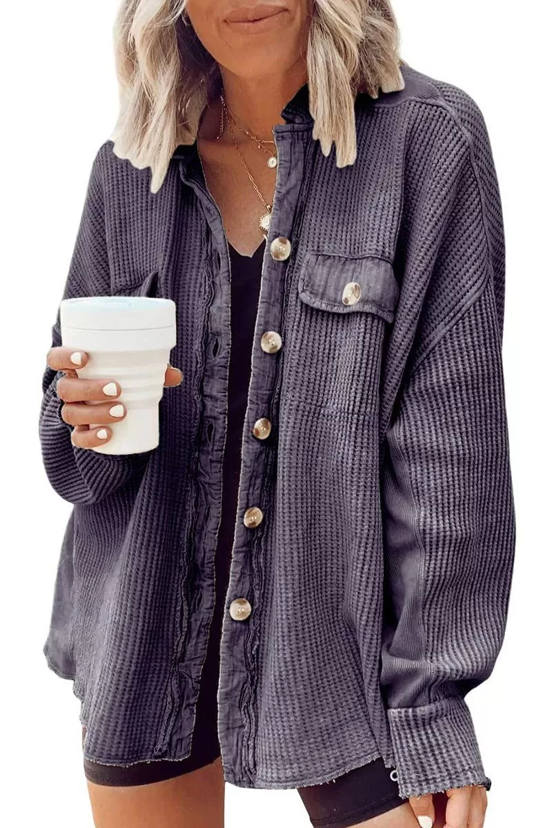 WOMEN CORDUROY BUTTON UP OVERSIZED SHACKET