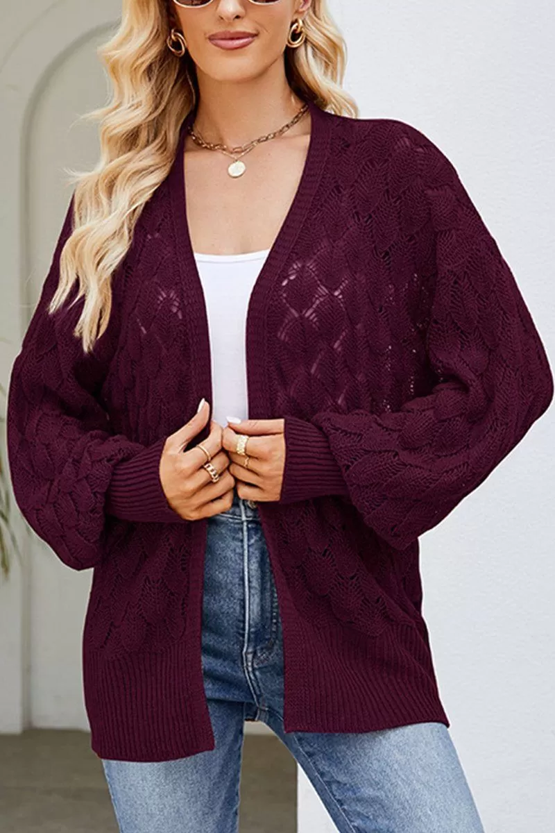 WOMEN HOLLOW OUT KNITTED SWEAT CARDIGAN