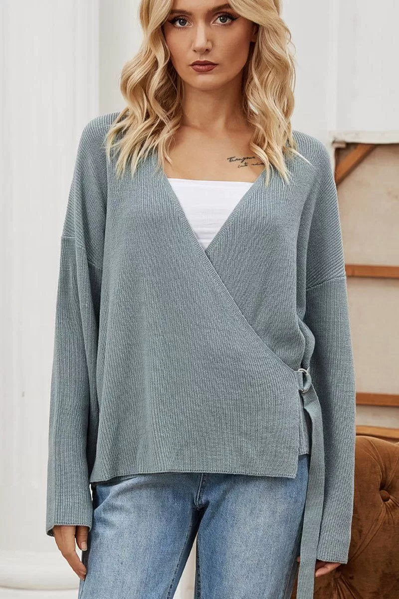 WOMEN KNITTED LOOSE BOYFRIEND WRAP SWEATER